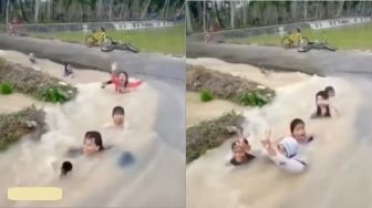 Bikin Para Gadis Girang, Penampakan Waterboom Low Budget Ini Viral