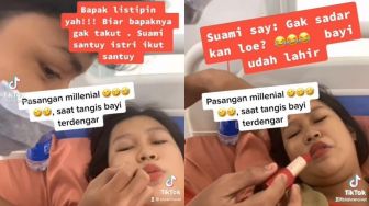 Viral Aksi Suami Pakaikan Lipstik Saat Istri Lahiran, Dipuji Warganet