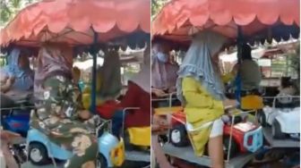 Viral Emak-emak Kegirangan Naik Odong-odong, Warganet Takut Mesinnya Rusak