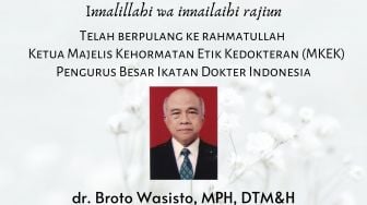 Innalillahi, Ketua MKEK PB IDI dr Broto Wasisto Meninggal Dunia