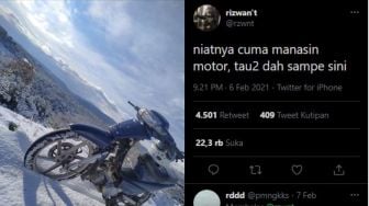 Naik Kelas! Viral Foto Sepeda Motor khas 'Rakjel' Indonesia di Tengah Salju