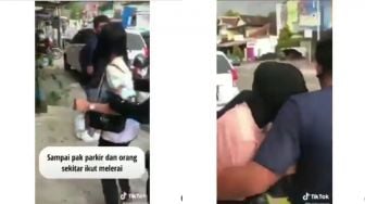 Tukang Parkir Sampai Bingung, Wanita Ngamuk Lihat Pacar Selingkuh di Jalan