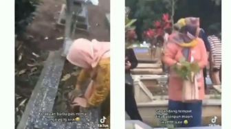 Gak Ada Takut-takutnya, Viral Geng Emak-emak Cabut Pohon Keladi di Kuburan