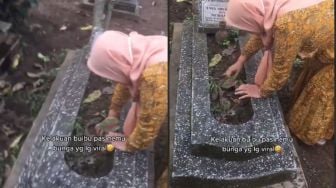 Emak-emak Ambil Tanaman Hias di Kuburan, Nggak Sekalian Batu Nisan?