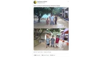 7 Tahun "Konsisten", Viral Foto 3 Pemuda Tumbuh Kembang dengan Banjir