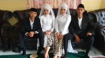 Viral Dua Pasangan Kembar Nikah Bersamaan, Warganet: Semoga Nggak Tertukar