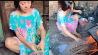 Viral Gadis Cantik Masak di Dapur Pakai Kayu Bakar, Parasnya Jadi Sorotan