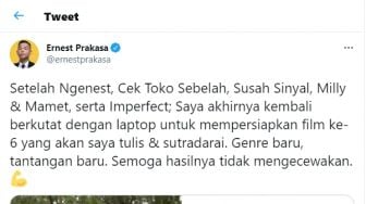 Genre dan Tantangan Baru, Ernest Prakasa Tulis Naskah untuk Film Keenam