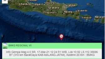 Terjadi Gempa 4.0 SR di Barat Daya Kabupaten Malang