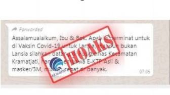 HOAX! Warga Dapat Pesan Berantai Vaksin COVID-19 Massal di Puskesmas Kramat Jati