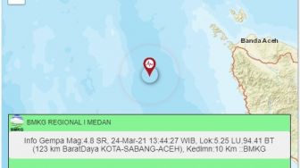 Gempa Magnitudo 4,8 Getarkan Sabang