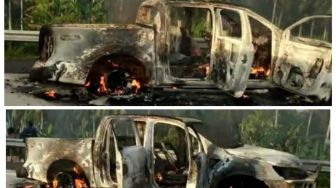 Mobil Terbakar di Jalan Tol Lampung, Asap Terlihat Membumbung Tinggi