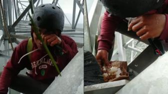 Pria Hujan-hujanan Makan di Atas Tower, Publik Ngeri Tersambar Petir