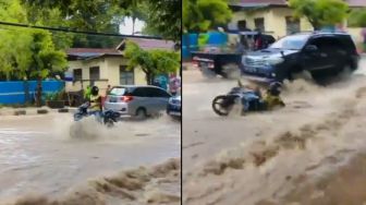 Ngeri Detik-Detik Pemotor Tersapu Banjir, Publik Turut Prihatin