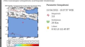 BMKG: Gempa Magnitudo 3,8 Guncang Malang, Terasa hingga Prigi