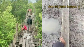 Kisah Kepala Sekolah Tiap Berangkat Harus Lewat Jembatan Kayu dan Lumpur