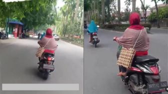 Emak-emak Angkut Telur Sekeranjang Pakai Motor, Cara Bawanya Bikin Cemas