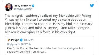 Menlu Filipina Minta Maaf Pada China Setelah Mengumpat di Twitter