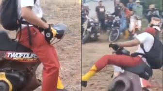 Pria Dewasa Berseragam SD Naik Vespa Roda Satu, Aksinya Bikin Melongo