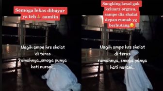 Nyesek! Kisah Wanita Tagih Utang Sampai Salat di Depan Rumah Pengutang