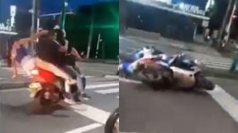 Viral Empat Orang Mabuk Desak-desakan Naik Motor, Ending Oleng Cium Aspal