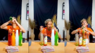 Aksi Pria Minum Sirup 5 Botol Tak Dicampur Air, Publik: Live Kalau Berani!