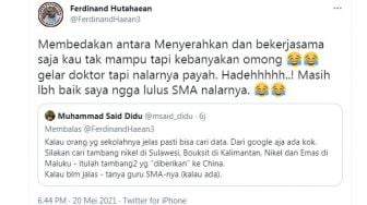 Sindir Said Didu, Ferdinand Hutahaean: Gelar Doktor, Tapi Nalarnya Payah