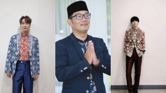 5 Potret Kece Leeteuk dan Yesung Pakai Batik Karya Ridwan Kamil