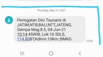 BMKG Sebar SMS Jawa - Bali Diguncang Gempa 8,5 SR 4 Juni 2021, Peringatan Tsunami
