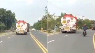 Viral Video Detik-detik Truk Pertamina Oleng hingga Terguling di Madiun