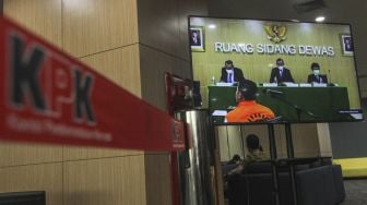 Suasana sidang putusan Majelis Etik Dewas KPK di Gedung Pusat Edukasi Antikorupsi KPK, Jakarta, Senin (31/5/2021). ANTARA FOTO/Asprilla Dwi Adha