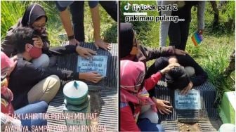 Ditinggal Sejak dalam Kandungan, Pria Sesenggukan Peluk Makam Ayahnya