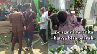 Pengantin Pria Ikut Goyang Bareng Biduan, Ekspresi Istri Disorot Bak Cuma Bisa Pasrah