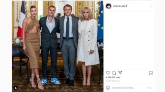 Bertepatan Hari Musik Prancis, Emmanuel Macron Kedatangan Tamu Justin Bieber dan Istri