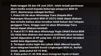 Kecam Keras Teror Digital, BEM UI Ungkap Detik-detik Akun Medsos Pengurus Diretas