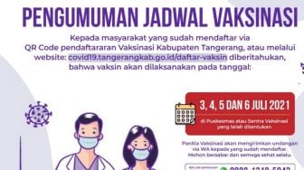 Cara Daftar, Lokasi dan Jadwal Vaksinasi COVID-19 Massal Kabupaten Tangerang Mulai 3 Juli