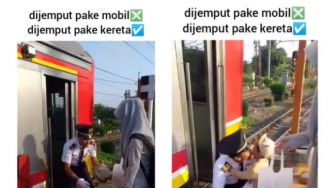 Langka, Anak Istri Kondangan Dijemput Ayah Pakai KRL, Warganet: Iri Bilang Bos