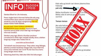 CEK FAKTA: Benarkah Pesan Berantai Info Donor Plasma dari Blood For Life Indonesia?