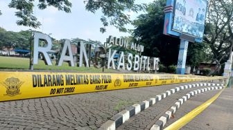 Terapkan PPKM Darurat, Alun-alun Rangkasbitung Ditutup Hingga Dipasang Police Line