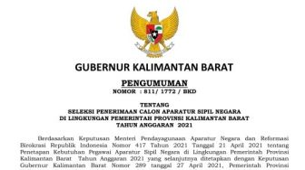 Pengumuman Seleksi Formasi CPNS Kalimantan Barat 2021