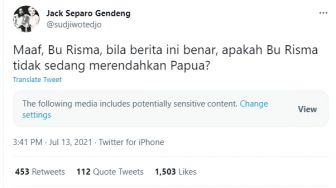 Sudjiwo Tedjo Sentil Mensos di Twitter: Apakah Bu Risma Tidak Sedang Merendahkan Papua?