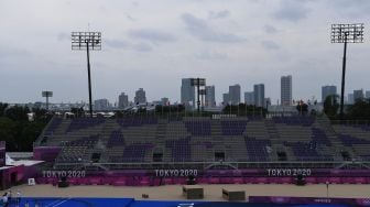 Suasana pertandingan panahan Olimpiade Tokyo 2020 yang digelar tanpa penonton di Yumenoshima Park Archery Field, Tokyo, Jepang, Senin (26/7/2021). ANTARA FOTO/Sigid Kurniawan
