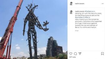 Seniman Lebanon Buat patung Setinggi 25 Meter dari Puing-puing Ledakan Beirut