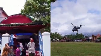 Viral Momen Helikopter Mendarat saat Warga Gelar Hajatan, Bak Adegan Drama Korea
