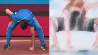 Wibu Sejati, Atlet Lompat Jauh Yunani Pose &#039;Gear Second&#039; Luffy di Olimpiade 2020