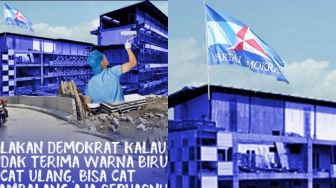 Viral Wisma Hambalang Dicat Biru Ada Bendera Demokrat, Buntut Ganti Cat Pesawat Jokowi