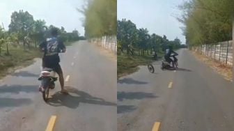 Viral Video Cowok Niat Pamer Ngebut, Pas Tancap Gas, Ban Belakang 'Berpisah Jalan'