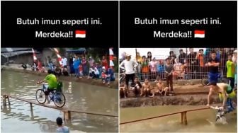 Viral Bapak-bapak Lomba Agustusan Naik Sepeda di Atas Papan Kecil: Peningkat Imun!