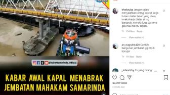 Suara Keras Terdengar, Jembatan Mahakam Samarinda Dihantam Kapal Tongkang Batu Bara