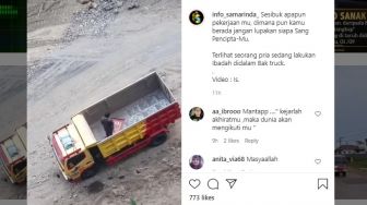 Viral Seorang Pria Salat Dalam Bak Truk Tambang, Warganet: Semoga Bisa Istiqomah Juga